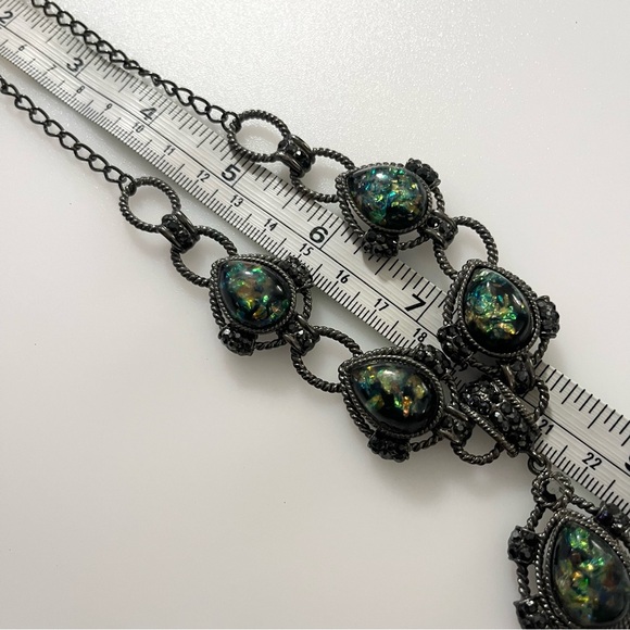 Vintage Black Gunmetal Confetti Lucite Necklace and matching Earrings Set - Picture 13 of 16